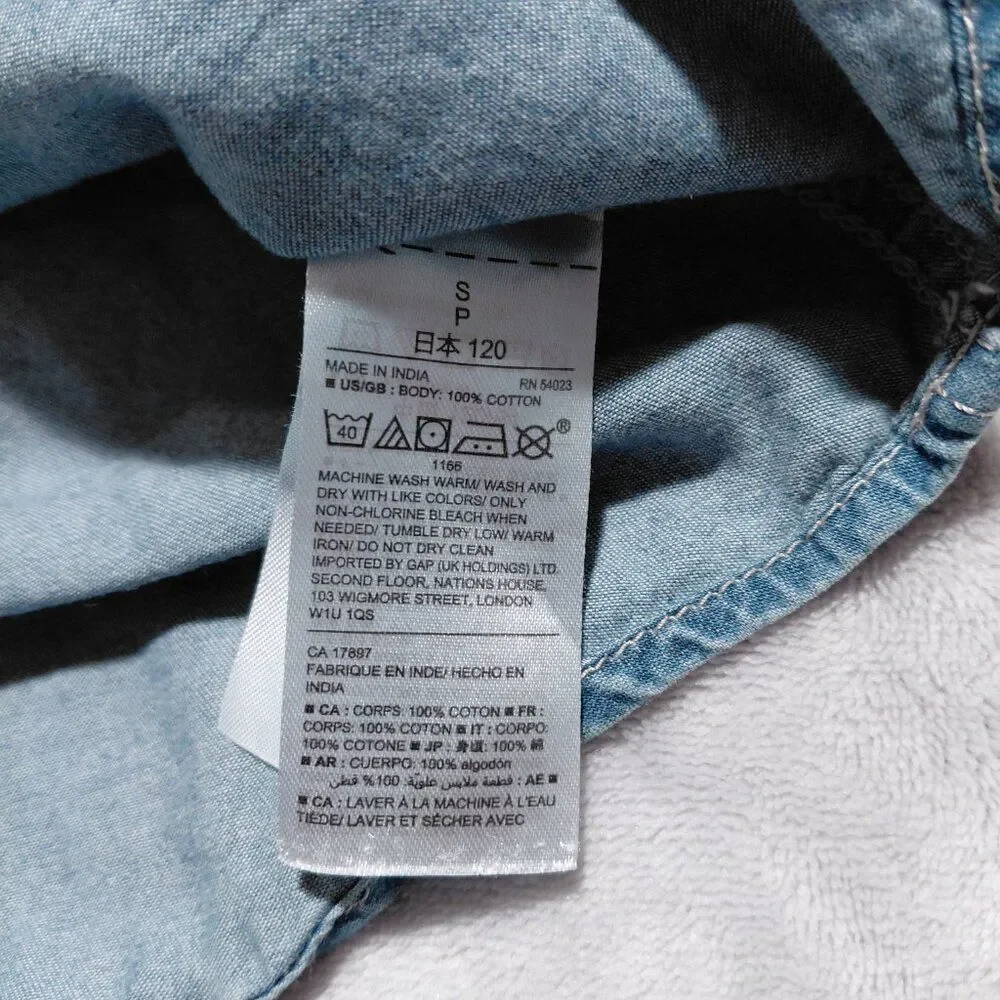 GapKids Chambray Denim Shirt Dress Front Button and Gathers Size S 6/7